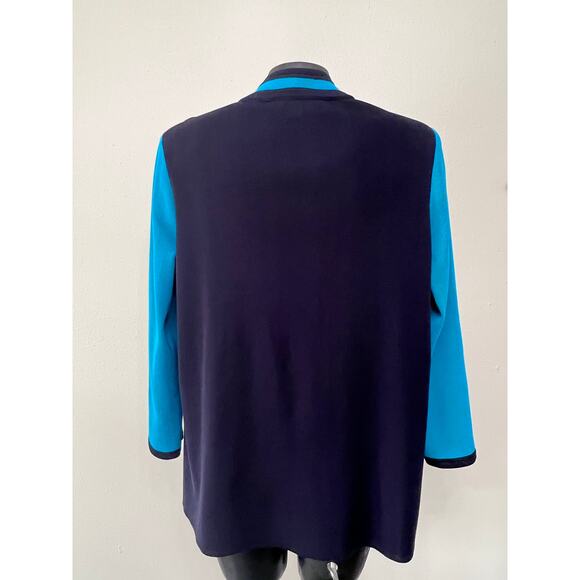 Misook Cardigan Sz XL Color Block Blue/Green/Black Zip Up Classic Professional - Picture 2 of 5